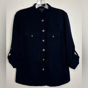 J. Jill Wearever Navy Blue Utility Jacket Drawstring Waist Womens SP 0612